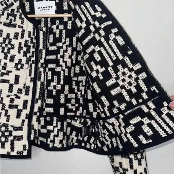 Isabel Marant Deliona Printed Black/White Cotton Weave Pattern Jacket 42 10 L - Picture 8 of 9